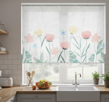 Colorful flowers on white kitchen blind - TenStickers