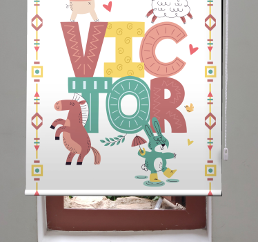Boho animals with name childrens blind - TenStickers