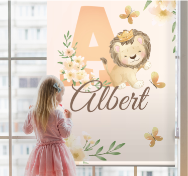 Baby lion with name and initial childrens blind - TenStickers