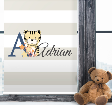 Baby tiger with name and initial childrens blind - TenStickers