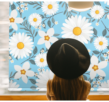 Daisy flowers pattern blue background roller blind - TenStickers