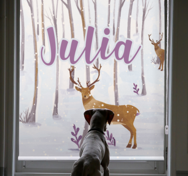 Deer in snow with name childrens blind - TenStickers