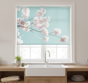 Elegant and feminine white flower kitchen blind - TenStickers