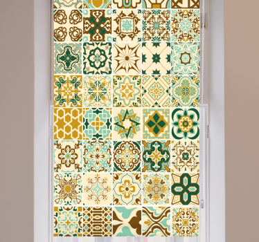 Gold and green spanish tiles pattern Bathroom window blind - TenStickers