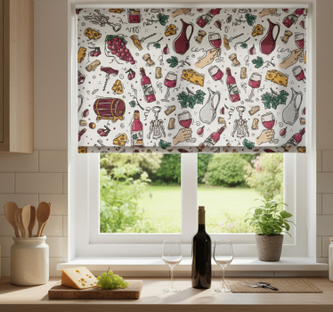Grapes wine and cheese vintage pattern kitchen blind - TenStickers