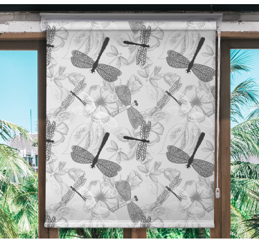 Gray dragonflies and daffodils Flower roller blind - TenStickers