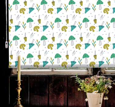 Hand drawn light blue mushroom pattern Kitchen window blind - TenStickers