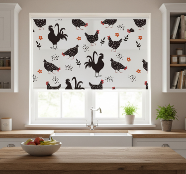 Kitchen blind black and white rooster design - TenStickers