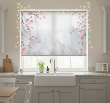 Kitchen blind cherry blossom and mountains design - TenStickers
