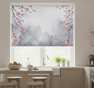 Kitchen blind cherry blossom branches japanese view - TenStickers