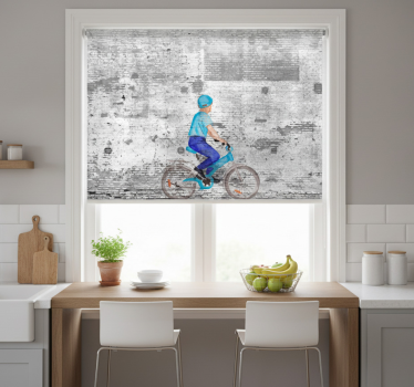 Kitchen blind children on a bike mural - TenStickers