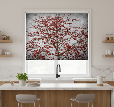 Kitchen blind featuring a minimalistic tree with red flowers - TenStickers