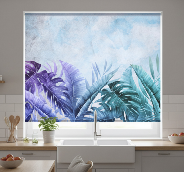 Kitchen blind featuring blue and purple tropical plants - TenStickers