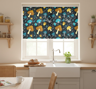 Kitchen blind in blue and yellow mushroom pattern - TenStickers
