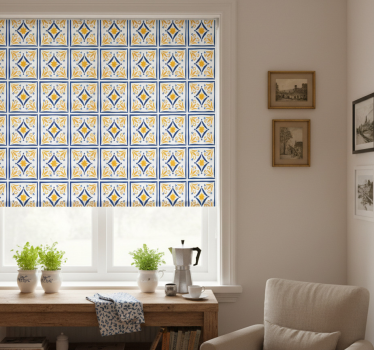 Kitchen blind in blue and yellow portuguese tile - TenStickers