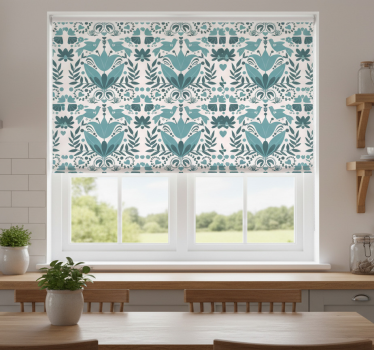 Kitchen blind in blue folk art pattern with birds - TenStickers