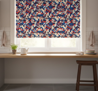 Kitchen blind in red and blue mosaic pattern - TenStickers
