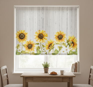 Kitchen blind sunflowers on gray wooden planks - TenStickers