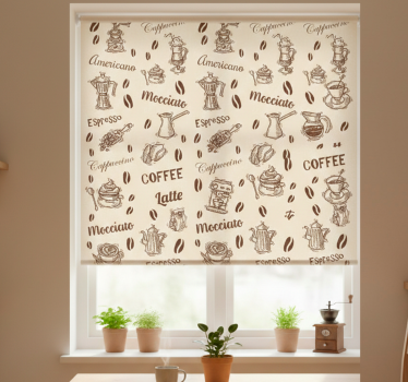 Kitchen blind with 3d coffee name patterns - TenStickers
