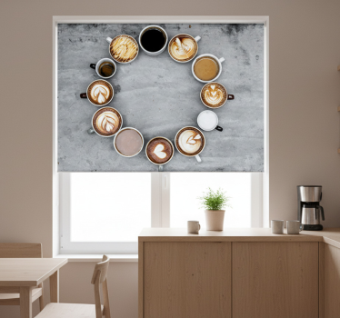 Kitchen blind with assorted coffee mugs in circle - TenStickers