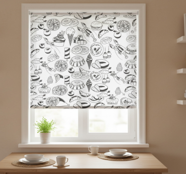 Kitchen blind with black and white food pattern - TenStickers