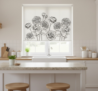 Kitchen blind with black and white rose design - TenStickers
