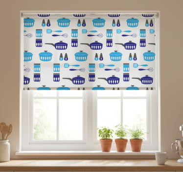 Kitchen blind with blue utensils pattern - TenStickers