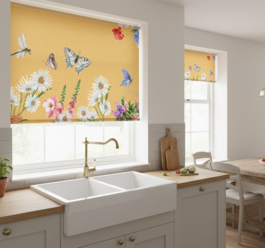 Kitchen blind with daisy flower and butterflies design - TenStickers