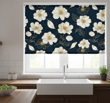 Kitchen blind with gold-touched lineart flowers - TenStickers