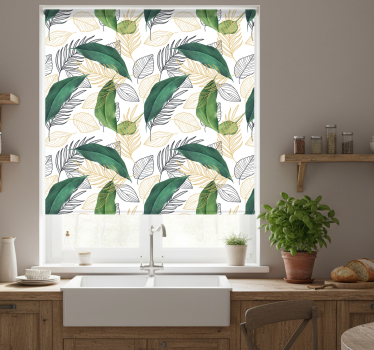 Kitchen blind with green and gold leaf art - TenStickers