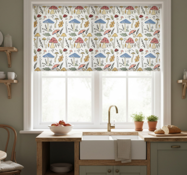 Kitchen blind with hand-drawn mushroom pattern - TenStickers