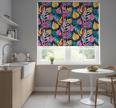 Kitchen blind with multicolor leaves on blue background - TenStickers