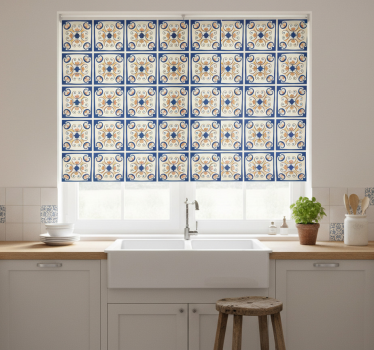Kitchen blind with pink flowers portuguese tile - TenStickers