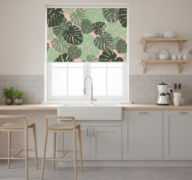 Kitchen blind with pink monstera leaves design - TenStickers