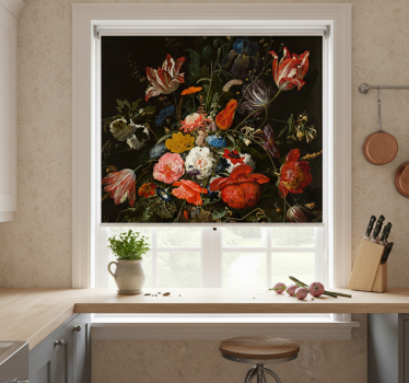 Kitchen blind with red blue and white flowers painting - TenStickers