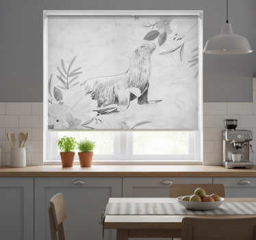 Kitchen blind with swimming gray seal and flowers - TenStickers