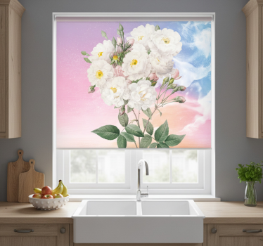 Kitchen blind with white flowers on blue and orange - TenStickers
