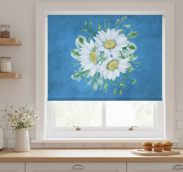 Kitchen blind with white flowers on blue background - TenStickers