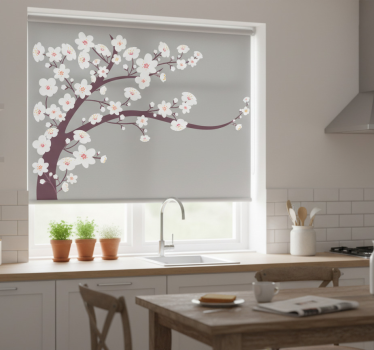 Kitchen blind with white flowers on gray background - TenStickers