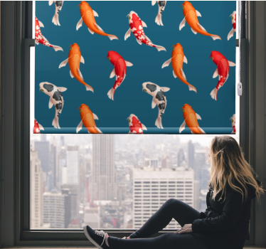 Koi fish pattern blue background Bathroom window blind - TenStickers
