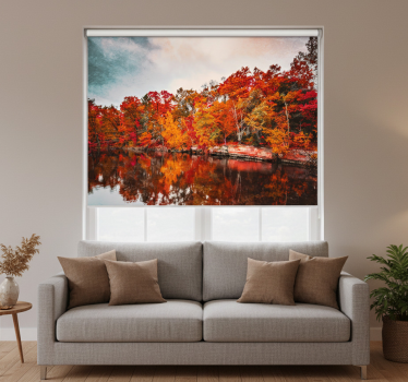 Living room blind autumn forest reflection in lake - TenStickers