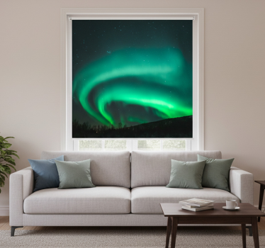Living room blind beautiful green northern light landscape - TenStickers