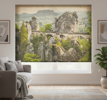 Living room blind beautiful stone bridge in mountains - TenStickers