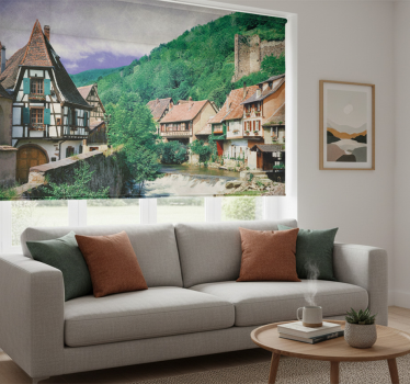 Living room blind beautiful town by the river - TenStickers