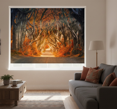 Living room blind beautiful view from forest road - TenStickers