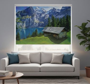Living room blind cabin by the lake and mountains - TenStickers