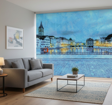 Living room blind cold night on a bridge in zürich - TenStickers