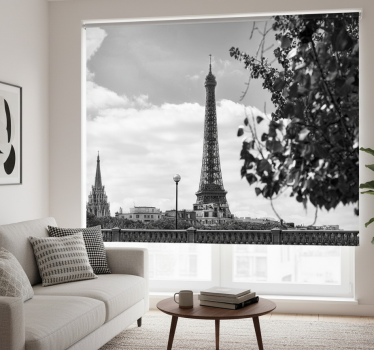 Living room blind featuring black and white eiffel tower - TenStickers