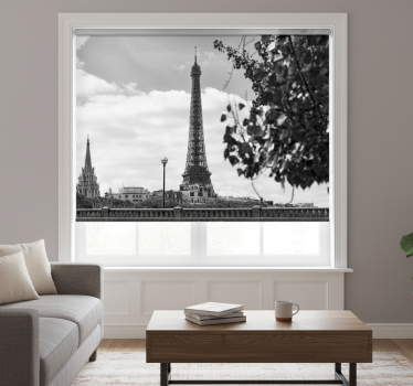 Living room blind featuring black and white eiffel tower - TenStickers
