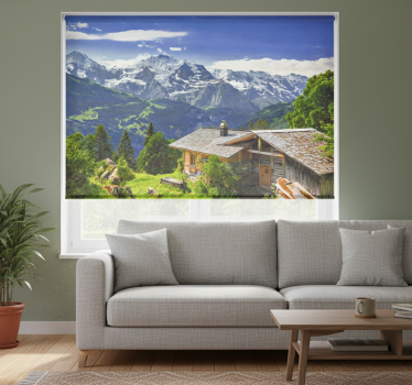Living room blind featuring grindelwald mountains and fields - TenStickers